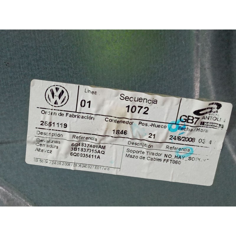 Recambio de elevalunas electrico delantero izquierdo para volkswagen polo iv (9n_, 9a_) 1.4 tdi referencia OEM IAM 6q4837401am  