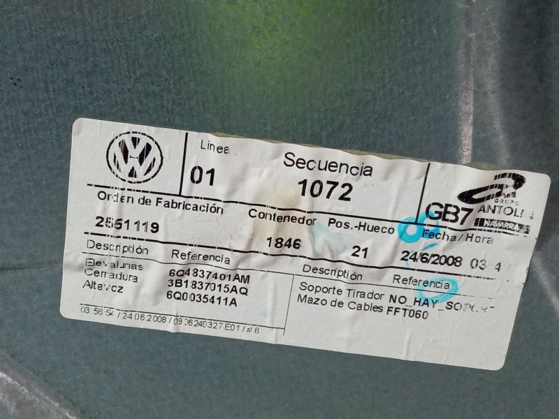 Recambio de elevalunas electrico delantero izquierdo para volkswagen polo iv (9n_, 9a_) 1.4 tdi referencia OEM IAM 6q4837401am  