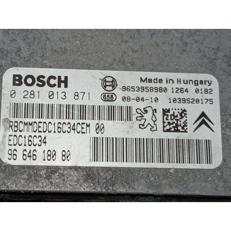 Recambio de centralita motor uce para peugeot partner furgoneta/monovolumen 1.6 hdi 16v referencia OEM IAM 0281013871 9653958980