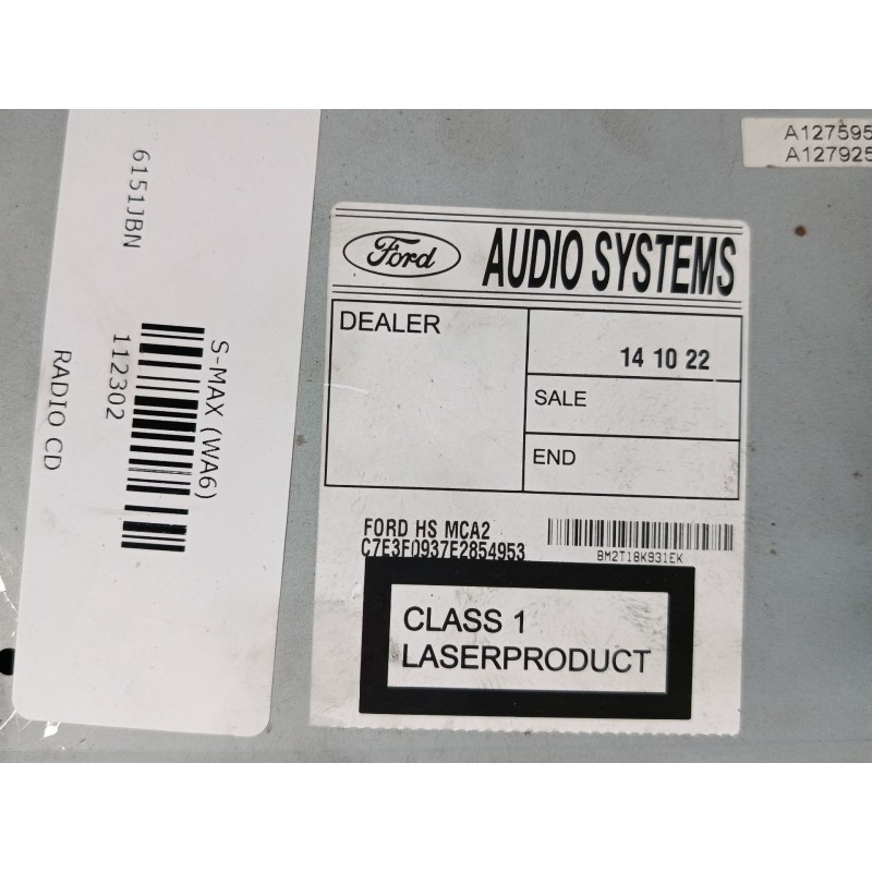 Recambio de radio cd para ford s-max (wa6) 2.0 tdci referencia OEM IAM BM2T-18K931-EK BM2T18K931EK 7612330937