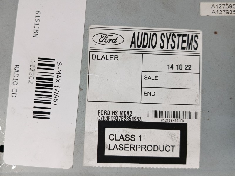 Recambio de radio cd para ford s-max (wa6) 2.0 tdci referencia OEM IAM BM2T-18K931-EK BM2T18K931EK 7612330937