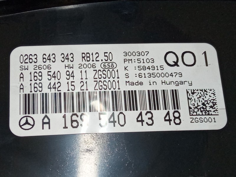Recambio de cuadro instrumentos para mercedes-benz clase a (w169) a 180 cdi (169.007, 169.307) referencia OEM IAM A1695404348  
