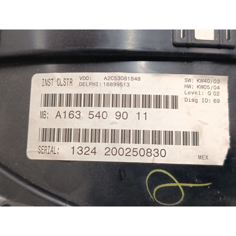 Recambio de cuadro instrumentos para mercedes-benz clase m (w163) ml 270 cdi (163.113) referencia OEM IAM A1635409011  