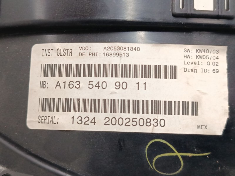 Recambio de cuadro instrumentos para mercedes-benz clase m (w163) ml 270 cdi (163.113) referencia OEM IAM A1635409011  