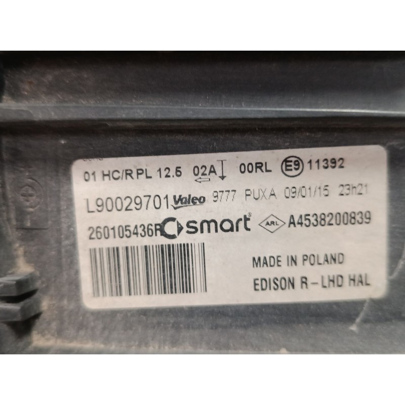 Recambio de faro derecho para smart fortwo coupé (453) 0.9 (453.344, 453.353) referencia OEM IAM A4538200839  