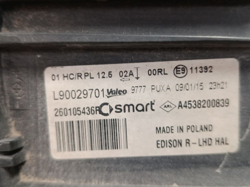 Recambio de faro derecho para smart fortwo coupé (453) 0.9 (453.344, 453.353) referencia OEM IAM A4538200839  