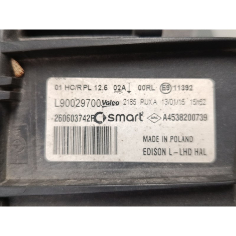 Recambio de faro izquierdo para smart fortwo coupé (453) 0.9 (453.344, 453.353) referencia OEM IAM A4538200739  