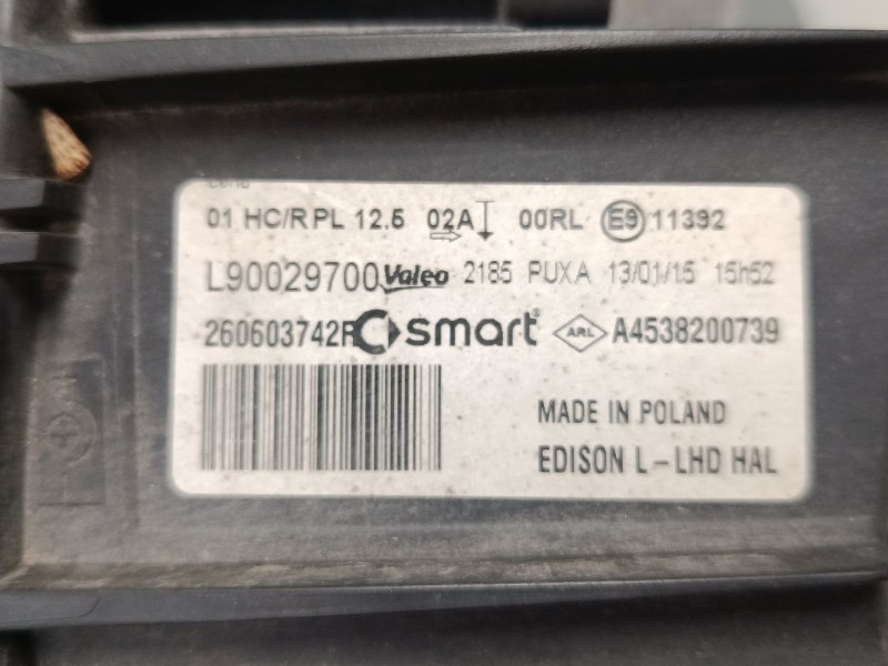 Recambio de faro izquierdo para smart fortwo coupé (453) 0.9 (453.344, 453.353) referencia OEM IAM A4538200739  