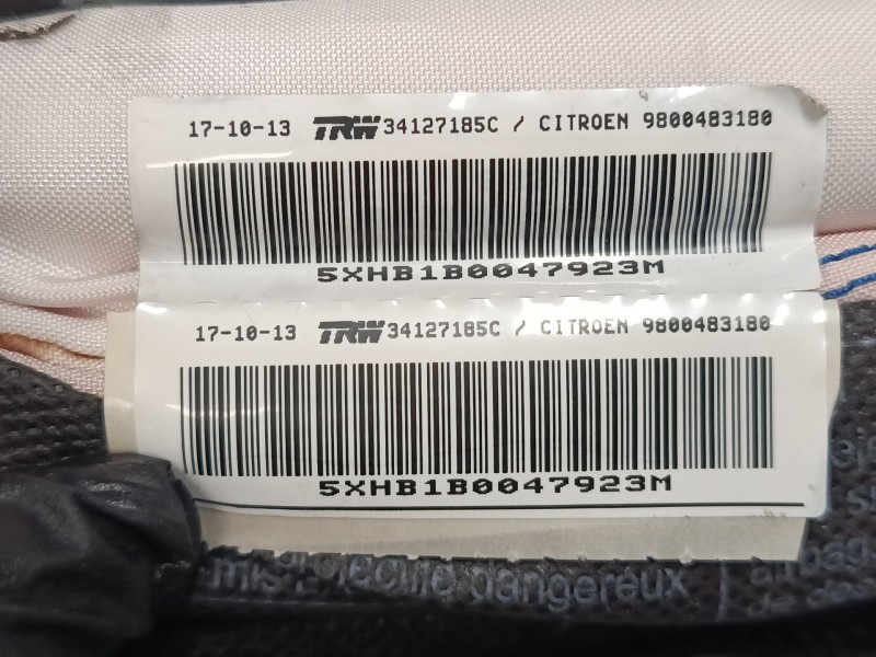 Recambio de airbag lateral delantero derecho para citroën c4 picasso ii 1.6 hdi 90 referencia OEM IAM 9800483180 34127185C 