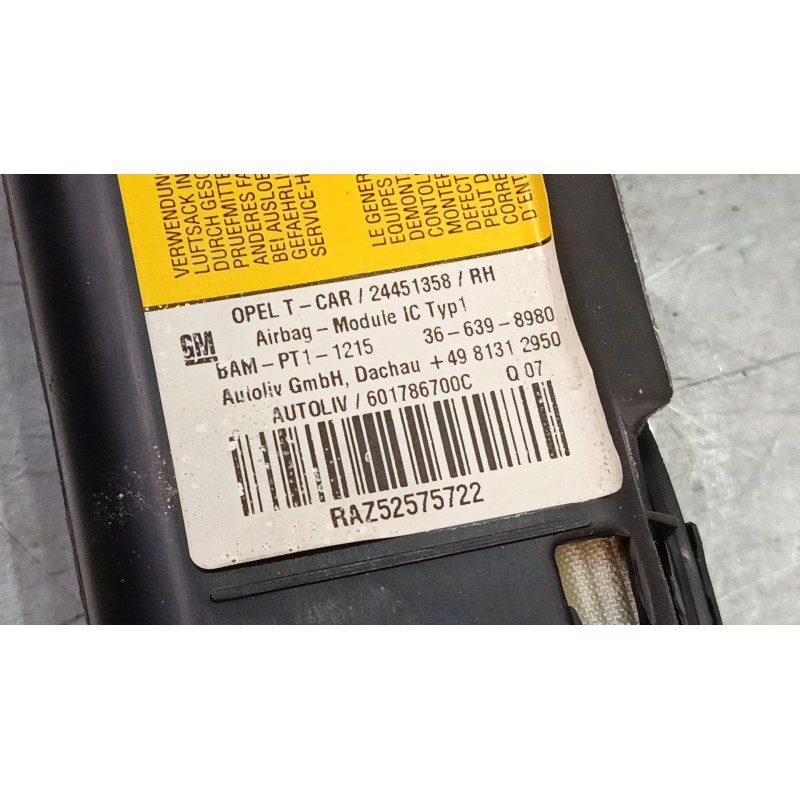 Recambio de airbag lateral delantero derecho para opel astra h (a04) 1.9 cdti (l48) referencia OEM IAM 24451358RH 601786700C 