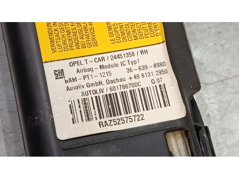 Recambio de airbag lateral delantero derecho para opel astra h (a04) 1.9 cdti (l48) referencia OEM IAM 24451358RH 601786700C 