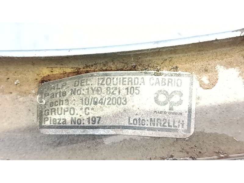 Recambio de aleta delantera izquierda para volkswagen new beetle descapotable (1y7) 2.0 referencia OEM IAM 1Y0821105  