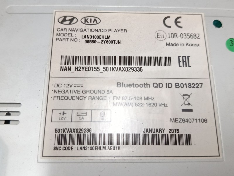 Recambio de pantalla multifuncion para hyundai ix35 (lm, el, elh) 2.0 crdi referencia OEM IAM 965602Y600TJN  