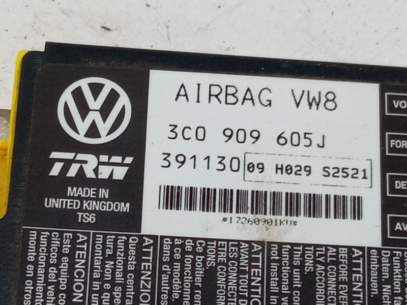 Recambio de centralita airbag para volkswagen passat b6 (3c2) 2.0 tdi 16v referencia OEM IAM 3C0909605J  