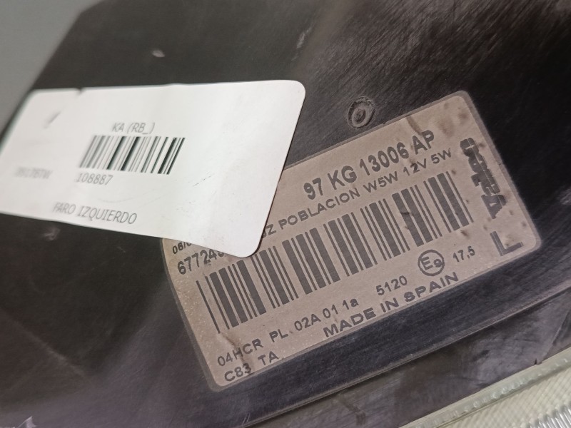 Recambio de faro izquierdo para ford ka (rb_) 1.3 i referencia OEM IAM 97KG13006AP 67724910 