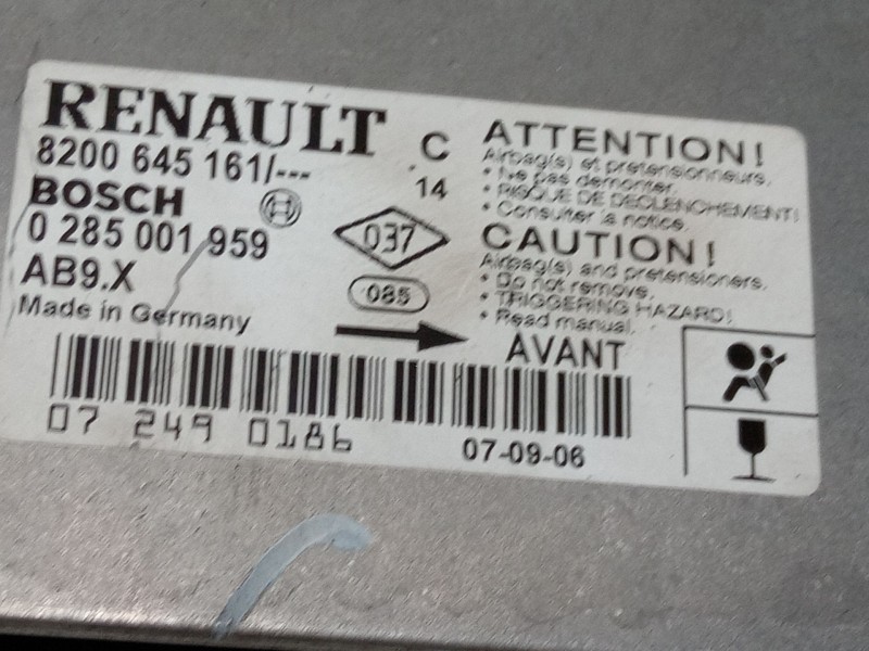 Recambio de centralita airbag para renault clio iii (br0/1, cr0/1) 1.5 dci (br17, cr17) referencia OEM IAM 8200645161 0285001959