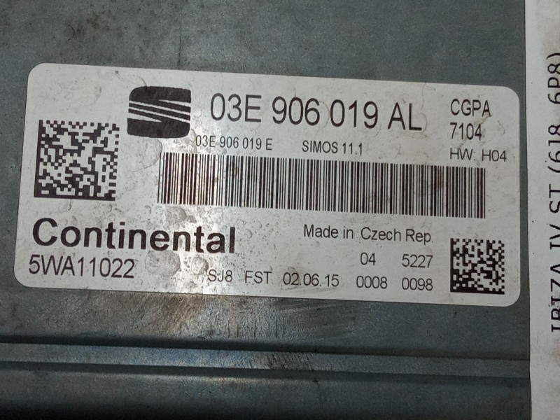 Recambio de centralita motor uce para seat ibiza iv (6j5, 6p1) 1.2 referencia OEM IAM 03E906019AL  