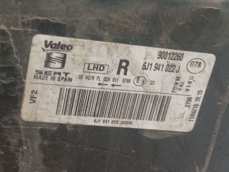 Recambio de faro derecho para seat ibiza iv (6j5, 6p1) 1.2 referencia OEM IAM 6J1941022J  