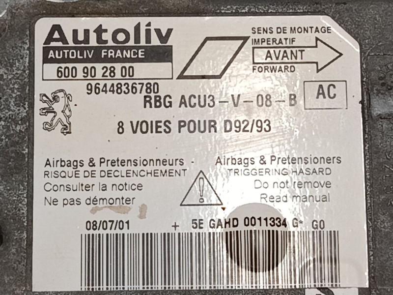 Recambio de centralita airbag para peugeot 406 (8b) 1.8 16v referencia OEM IAM 9644836780 600902800 