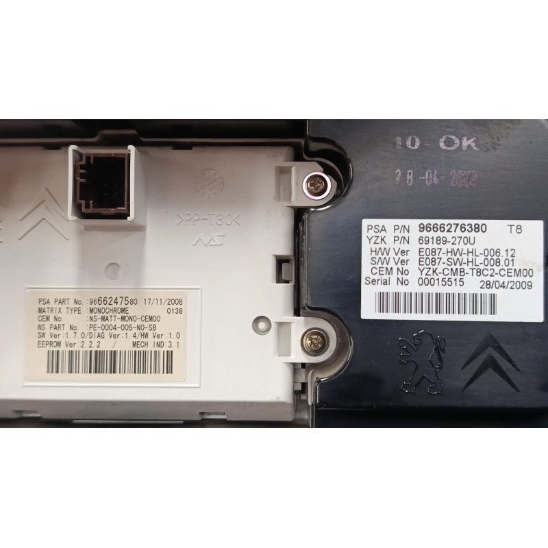 Recambio de cuadro instrumentos para peugeot 3008 i monospace (0u_) 2.0 hdi 150 / bluehdi 150 referencia OEM IAM 9666247580 9666