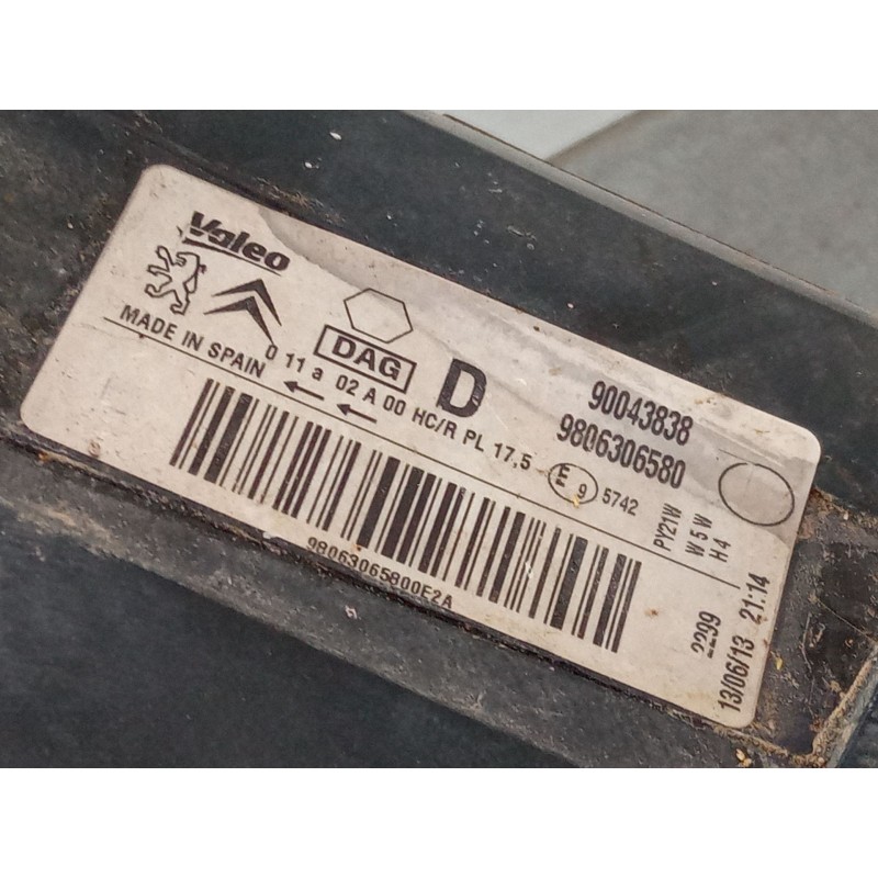 Recambio de faro derecho para citroën berlingo multispace (b9) 1.6 hdi 90 referencia OEM IAM 9806306580 90043838 