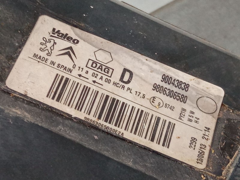 Recambio de faro derecho para citroën berlingo multispace (b9) 1.6 hdi 90 referencia OEM IAM 9806306580 90043838 