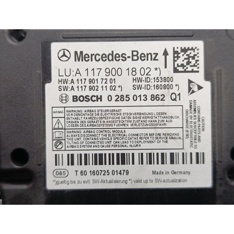 Recambio de centralita airbag para mercedes-benz clase a (w176) a 220 d (176.003) referencia OEM IAM A1179001802  