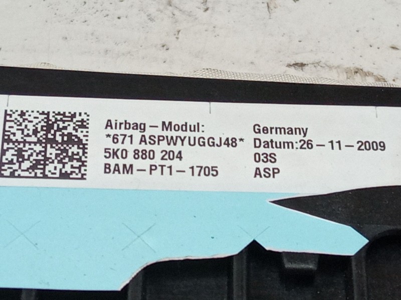Recambio de airbag salpicadero para volkswagen golf plus v (5m1, 521) 1.4 tsi referencia OEM IAM 5K0880204  
