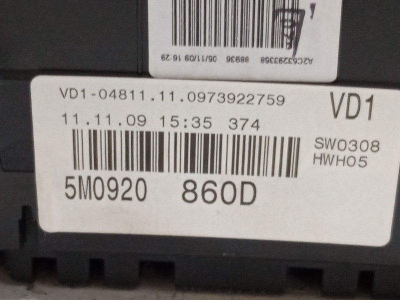 Recambio de cuadro instrumentos para volkswagen golf plus v (5m1, 521) 1.4 tsi referencia OEM IAM 5M0920860D  