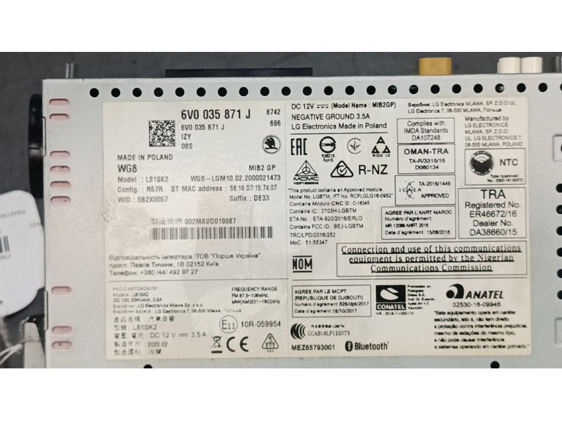 Recambio de pantalla multifuncion para skoda fabia iii (nj3) 1.0 referencia OEM IAM 6V0035871J  