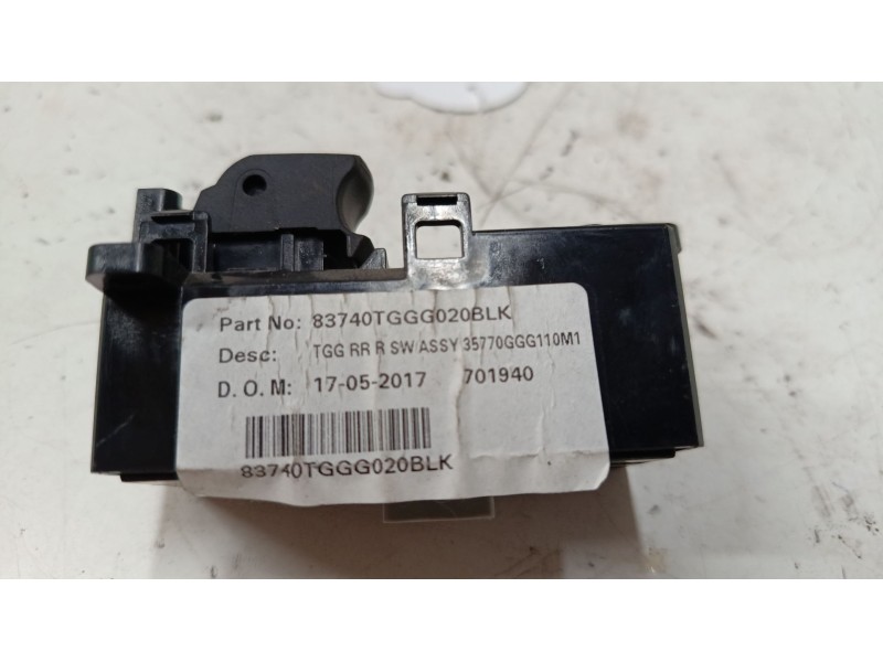 Recambio de mando elevalunas trasero derecho para honda civic x hatchback (fc_, fk_) 1.0 vtec referencia OEM IAM 83740TGGG020BLK