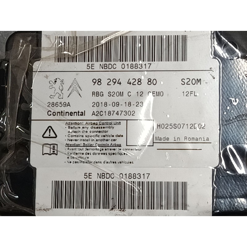 Recambio de centralita airbag para citroën c3 iii (sx) 1.2 thp 110 referencia OEM IAM 9829442880 A2C18747302 