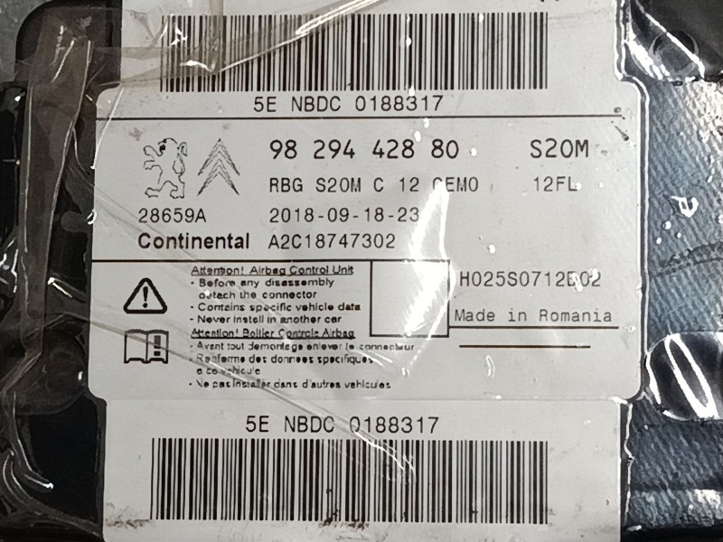 Recambio de centralita airbag para citroën c3 iii (sx) 1.2 thp 110 referencia OEM IAM 9829442880 A2C18747302 
