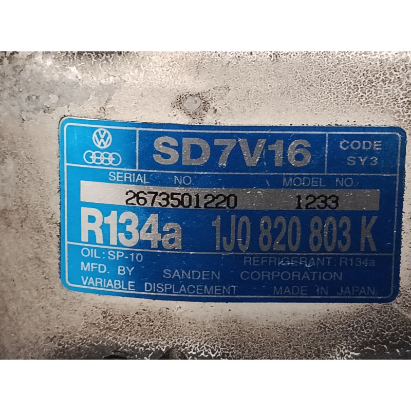 Recambio de compresor a/a para volkswagen new beetle (9c1, 1c1) 1.9 tdi referencia OEM IAM 1J0820803K  