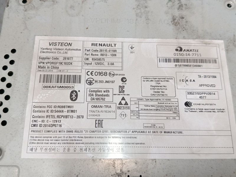 Recambio de radio bt para opel vivaro b autobús (x82) 1.6 cdti (06) referencia OEM IAM 93458575  
