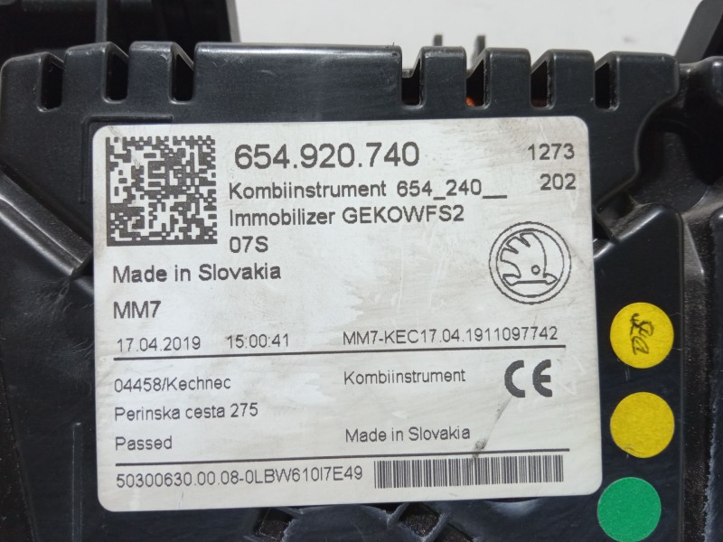 Recambio de cuadro instrumentos para skoda scala (nw1) 1.0 tsi referencia OEM IAM 654.920.740  