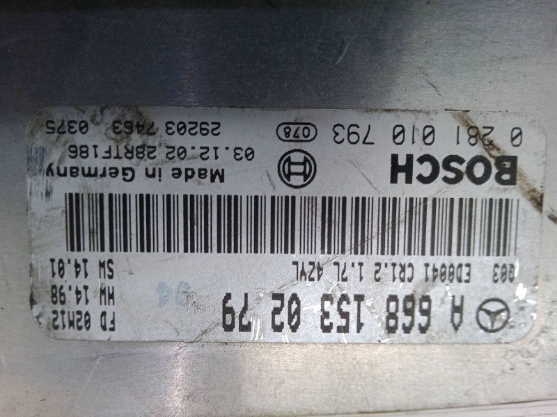 Recambio de centralita motor uce para mercedes-benz clase a (w168) a 170 cdi (168.009, 168.109) referencia OEM IAM A6681530279  