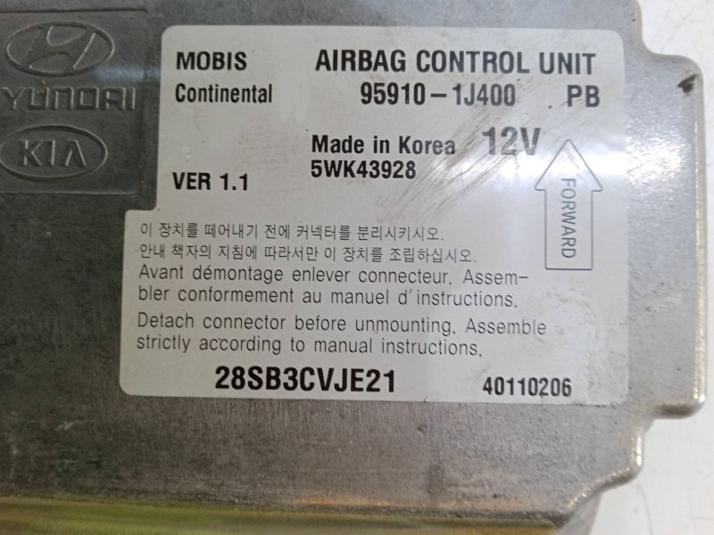 Recambio de centralita airbag para hyundai i20 i (pb, pbt) 1.2 referencia OEM IAM 95910-1J400  5WK43928