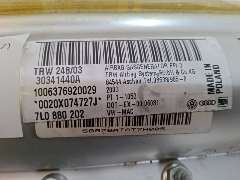 Recambio de airbag salpicadero para volkswagen touareg (7la, 7l6, 7l7) 2.5 r5 tdi referencia OEM IAM 7L0880202  30341440A