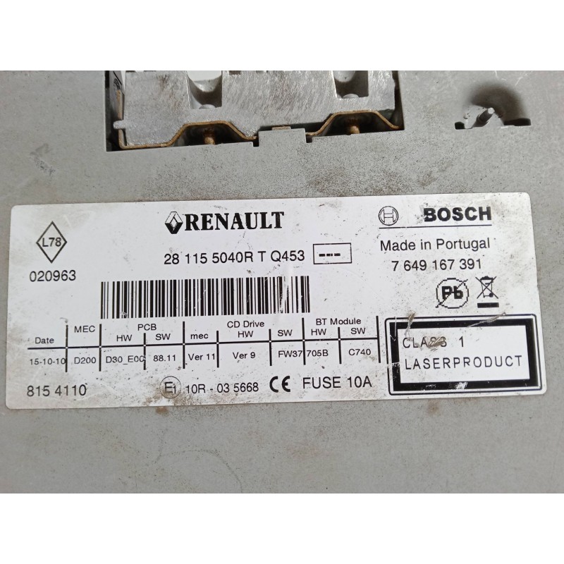 Recambio de radio cd para renault fluence (l3_) 1.5 dci (l30d, l30l, l306, l33f, l33l, l33m, l33v, l33w) referencia OEM IAM 2811