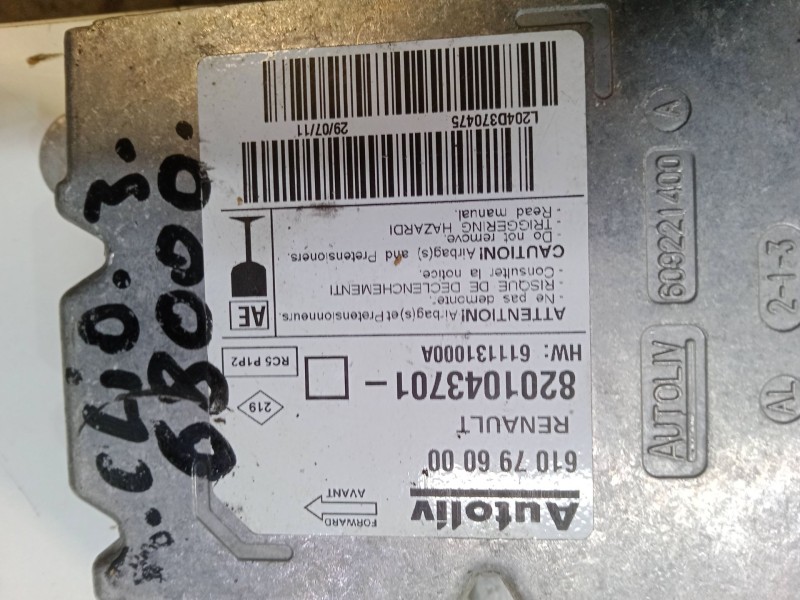 Recambio de centralita airbag para renault clio iv (bh_) 1.5 dci 75 referencia OEM IAM 610796000  8201043701