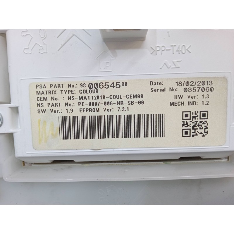 Recambio de cuadro instrumentos para peugeot 208 i (ca_, cc_) 1.2 vti 82 referencia OEM IAM 9800654580  PE-0007-006-NR-SB-00
