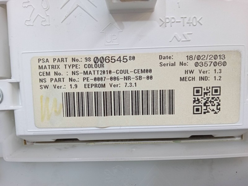 Recambio de cuadro instrumentos para peugeot 208 i (ca_, cc_) 1.2 vti 82 referencia OEM IAM 9800654580  PE-0007-006-NR-SB-00
