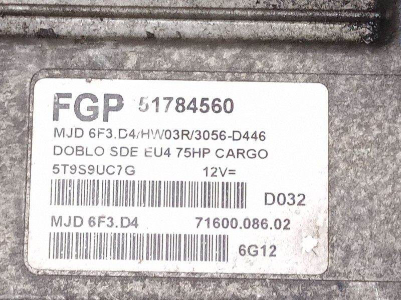 Recambio de centralita motor uce para fiat doblo monospace (119_, 223_) 1.3 jtd referencia OEM IAM 51784560 7160008602 MJD6F3D4