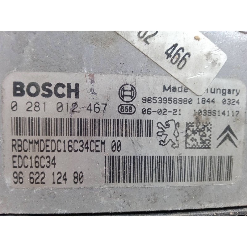 Recambio de centralita motor uce para peugeot 207/207+ (wa_, wc_) 1.6 hdi referencia OEM IAM 9662212480 EDC16C34 0 281 012 467