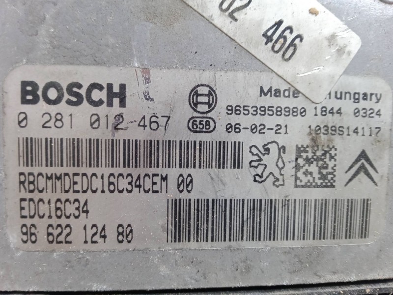 Recambio de centralita motor uce para peugeot 207/207+ (wa_, wc_) 1.6 hdi referencia OEM IAM 9662212480 EDC16C34 0 281 012 467