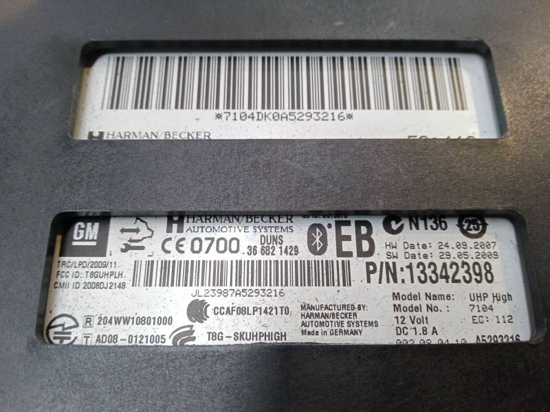 Recambio de centralita bluetooth para opel astra j (p10) 1.7 cdti (68) referencia OEM IAM 13342398  