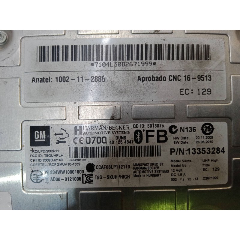 Recambio de centralita motor uce para opel zafira tourer c (p12) 1.4 lpg (75) referencia OEM IAM 13353284  