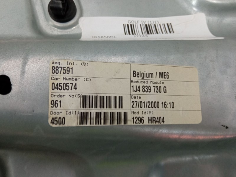 Recambio de elevalunas electrico trasero derecho para volkswagen golf iv (1j1) 1.4 16v referencia OEM IAM   
