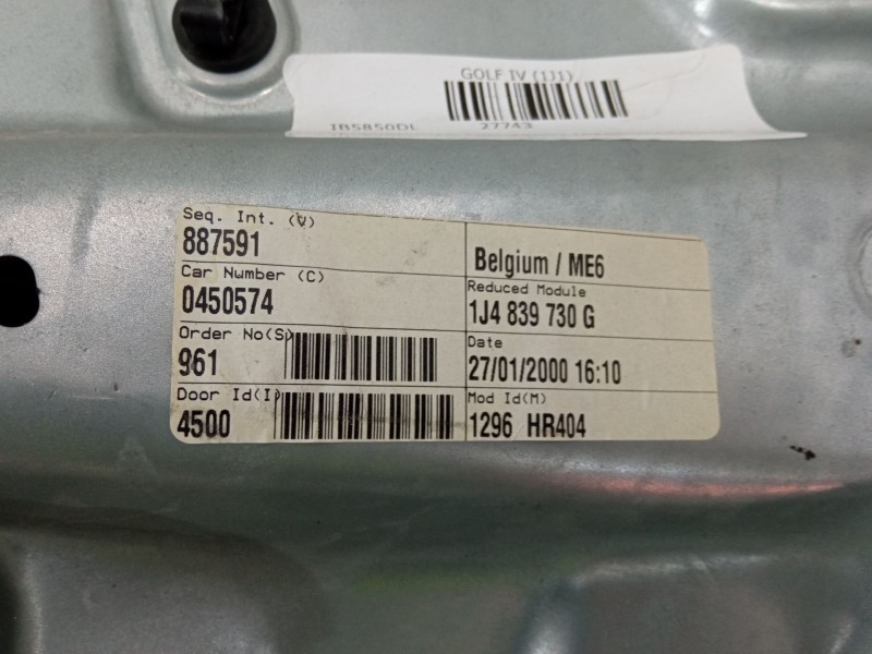 Recambio de elevalunas electrico trasero derecho para volkswagen golf iv (1j1) 1.4 16v referencia OEM IAM   